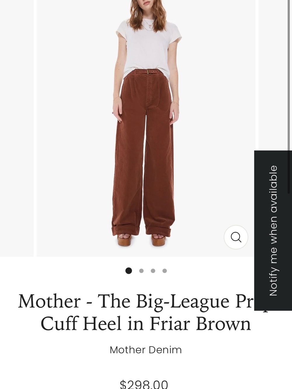 MOTHER Wide-Leg Cuffed Pants in Friar Brown